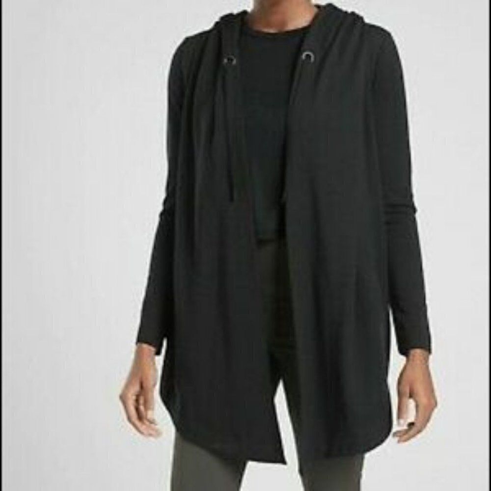 Athleta Vista Wrap Open Front Cardigan Hoodie Sweater Black size XXS 405149